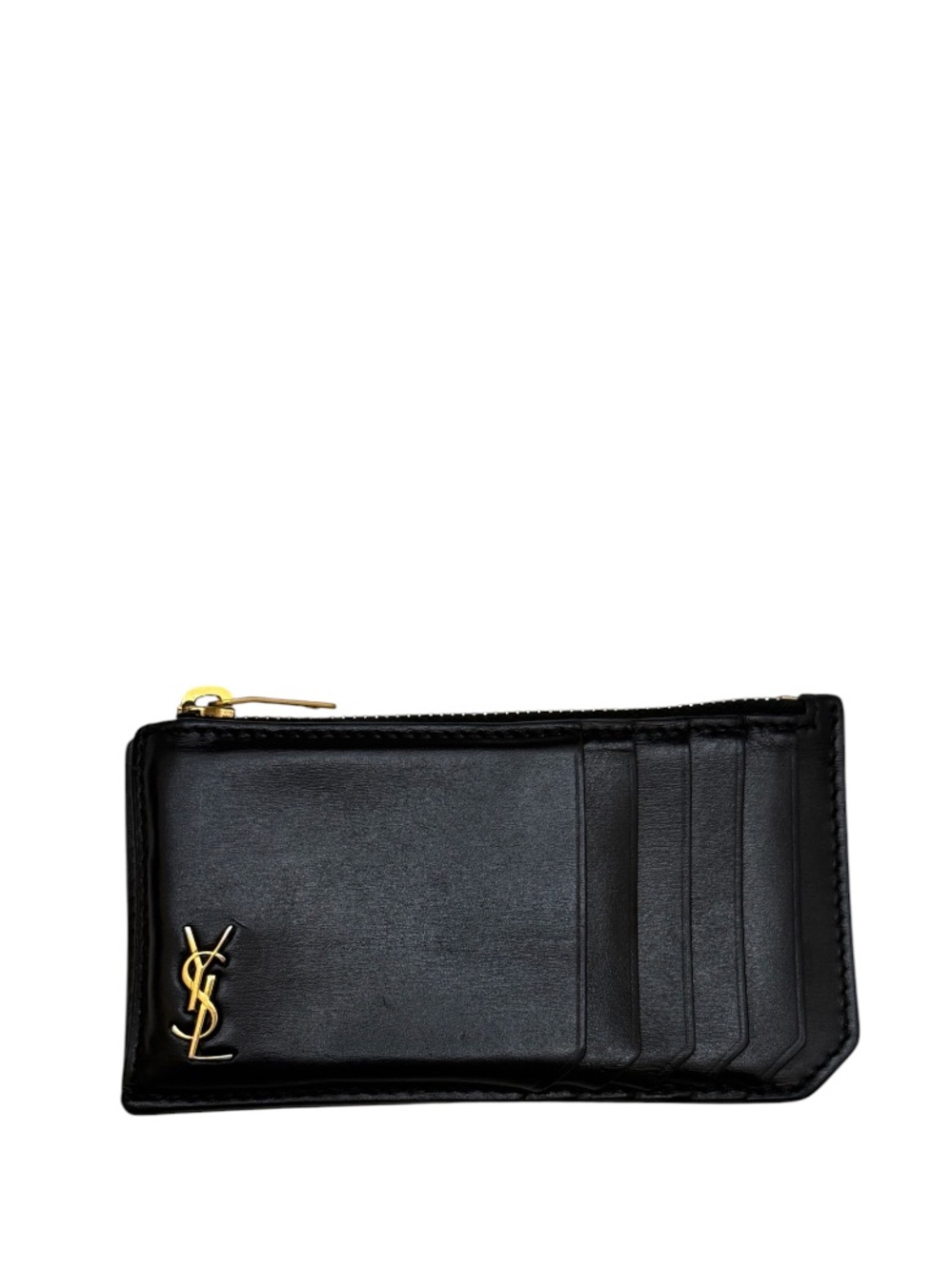 SAINT LAURENT - BLACK LEATHER CARDHOLDER WALLET CASE WITH CASH CLIP “CASSANDRA”